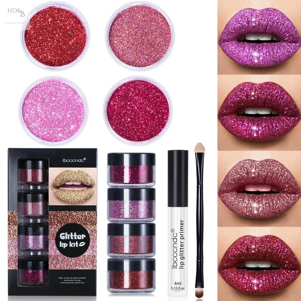 Glitter Lip Gloss Lipstick Shiny DIY Lip Gloss Diamond Waterproof Long Lasting Lipgloss Kit With Lip Primer Lip Tint Lips Makeup Home Decorating & Beauty Makeup sets Makeup sets Home Decorating & Beauty