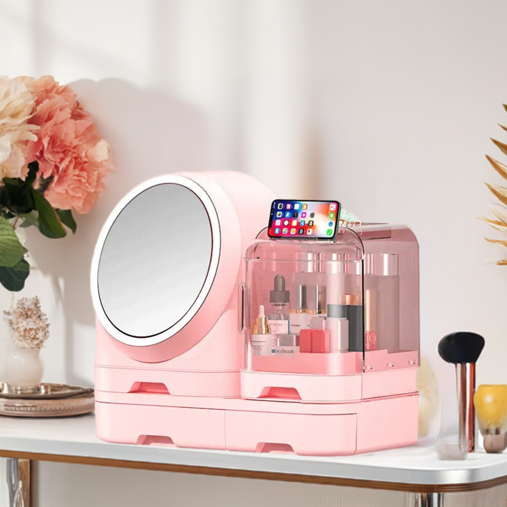 Desktop Makeup Organizer Dustproof With Mirror
