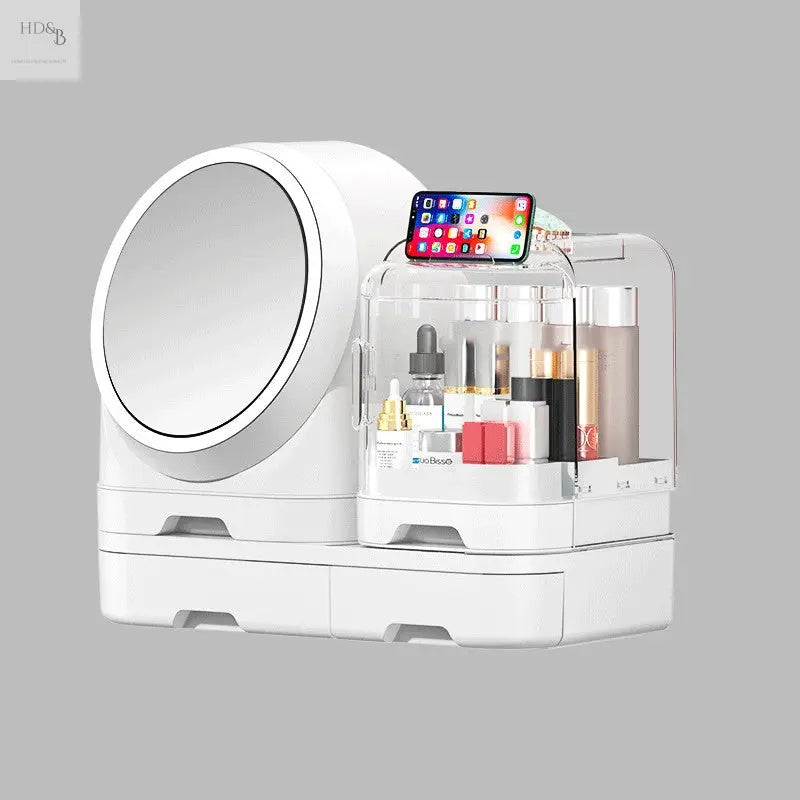 Desktop Makeup Organizer Dustproof With Mirror Home Decorating & Beauty Makeup Organizer Makeup Organizer 65.60 Home Decorating & Beauty White-Mirror-with-Light-USB